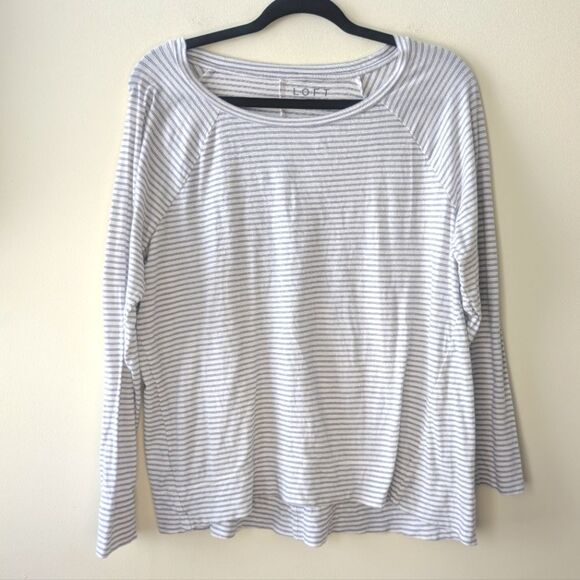 LOFT Tops - Loft Whisper White Cotton Striped Sweatshirt Tee Size Large